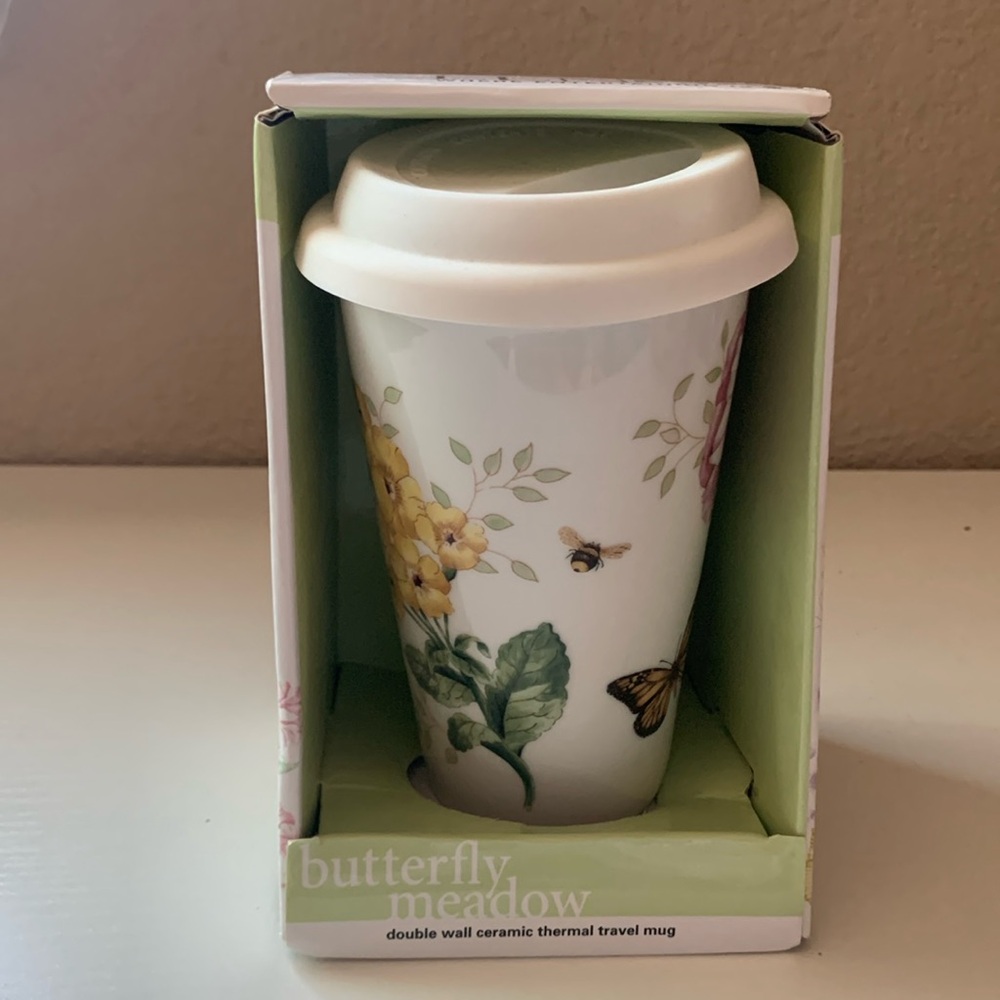 NIB Lenox Butterfly Meadow Ceramic Travel Mug